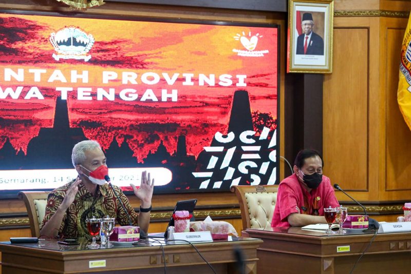 Gubernur Jawa Tengah, Ganjar Pranowo saat rapat penanganan Covid-19, Selasa (14/9/2021). (Foto: Humas Jateng)