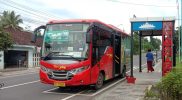Bus Trans Jateng melintas di Halte Kembanglimus Borobudur Kabupaten Magelang. (Foto: humas/beritamagelang)