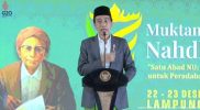 Presiden Joko Widodo membuka Muktamar ke-34 Nahdlatul Ulama (NU) di Lapangan Pondok Pesantren Darussaadah, Kecamatan Gunung Sugih, Kabupaten Lampung Tengah, Provinsi Lampung pada Rabu (22/12/2021). (Foto: BPMI SETPRES)
