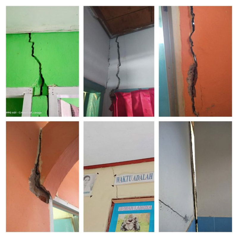 Sejumlah dinding sekolah di Kecamatan Palupuh nampak retak parah akibat diguncang gempa yang berpusat di Pasaman Barat, Jumat (25/2/2022). (Foto: MC Kab.Agam)