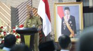 Gubernur Jawa Tengah Ganjar Pranowo saat menggelar halal bihalal secara virtual, Senin (9/5/2022). Foto: Humas Jateng