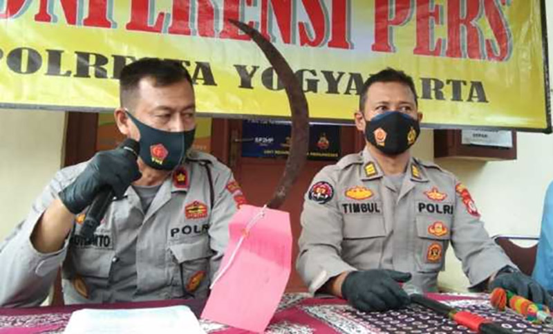 Polsek Mergangsan gelar jumpa pers penangkapan pelaku klitih di Bintaran. Foto: Ist